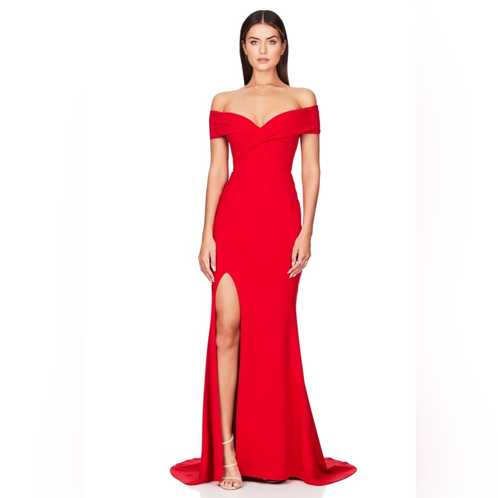 ♦️SOLD♦️Nookie Neptune Off-The-Shoulder Gown in Red - Size XS